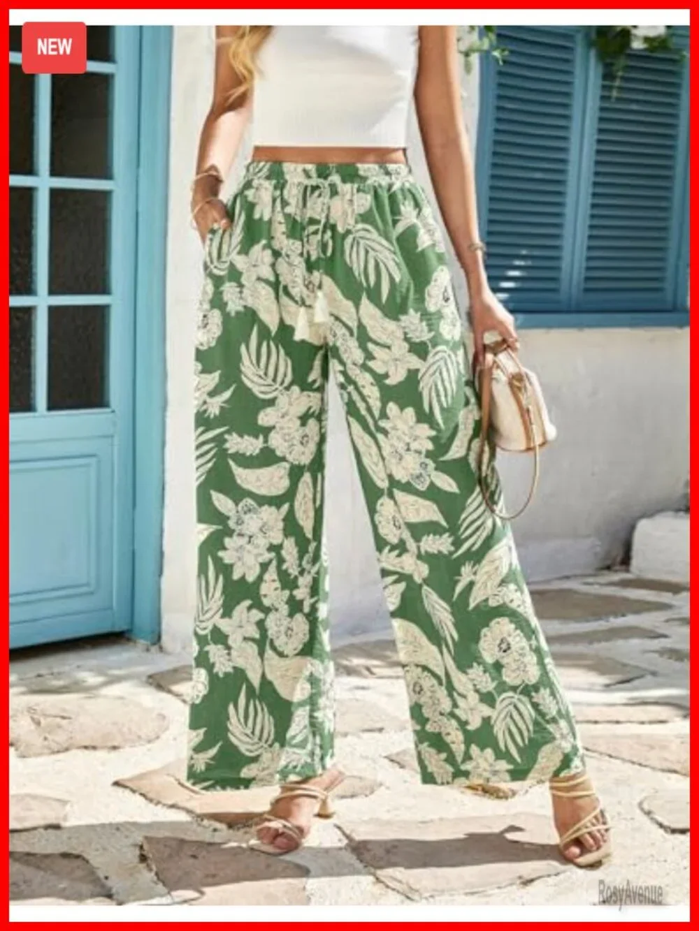 High Waisted Wide Leg Palazzo Pants with Pockets Flowy Casual Beach Trousers